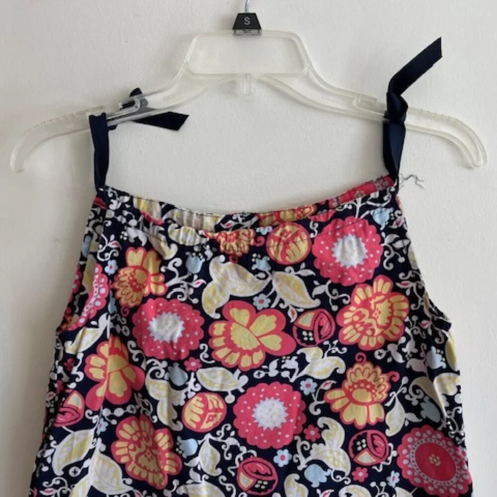 HANNA ANDERSSON Navy Floral Pillowcase Sleeveless Ribbon Dress 120 6-7